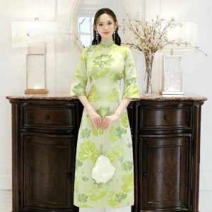 Áo Dài Cách Tân Vải Tơ In Hoa 3D Ngọt Ngào