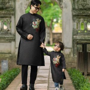 Áo Dài Ba Và Bé Trai Thêu Rồng