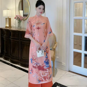 Áo Dài Cách Tân Voan Tơ Họa Tiết 3D Nổi Bật