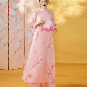 Áo Dài Cách Tân Voan Tơ Hoa Nhí Xinh Xắn