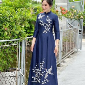 Áo Dài Bà Sui Lụa Cao Cấp Đính Họa Tiết Hạc Sang Trọng