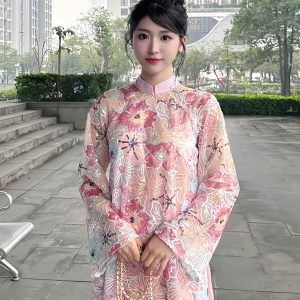 Áo Dài Cách Tân Kim Sa Hồng Xinh Xắn